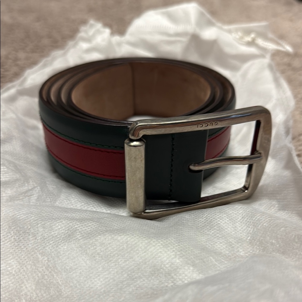 Gucci Green Leather Men's Belt - Picture 3 of 5